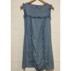 HOPE & HARLOW Chambray Denim‎ Ruffle Dress Blue Women's 4